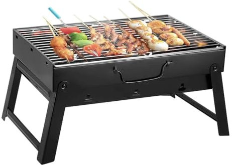 Oceano Barbecue a carbone in acciaio inox bracere richiudibile in metallo portatile bbq da esterno griglia per giardino pic-nic campeggio escursione gita (27x35x20cm)
