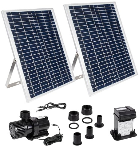 Innovative Solar Teichpumpe Solar Springbrunnen Solar Wasserspiel Solar-Teichpumpen-Set für den Gartenteich mit Akku Led-Beleuchtung Solarpanel im stabilen Alu-Rahmen (Oasis-4000R mit Li-Ion)