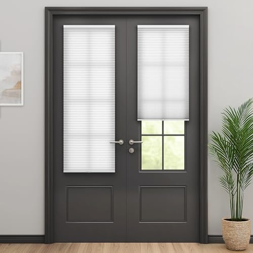 LazBlinds No Drill Cordless Cellular Shades for Doors, 32 W x 78 H, White | Light Filtering Fabric, With Thermal Insulation & Noise Reduction, for Sliding Doors Front Door Patio, 1 Pack