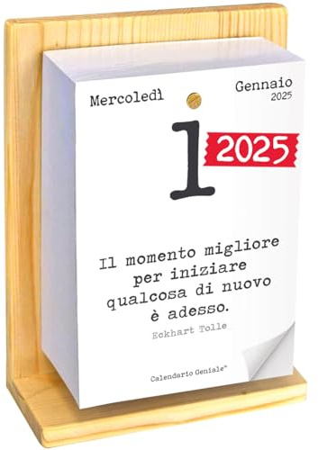 Calendario Geniale 2025. L'Originale. Il Primo con Bonus digitali. Supporto Legno di Abete Naturale Biologico. Idea Regalo. Leggi ogni giorno una frase e il pensiero Filosofico. Calendario con scatola
