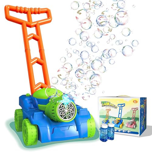 Xwin 45cm Bubble Lawn Mower Toy, Automatic Bubble Machine with 12 Nozzles, Leak Proof, Smooth Handle, Button Start, Rotatable Design, Outdoor Bubble Lawnmower Toy for Kids Ages 3+ Years