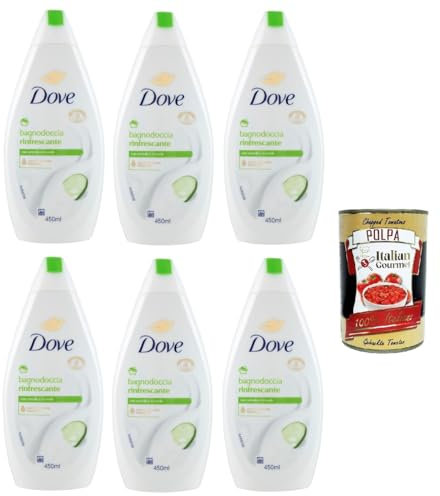 Dove bagnodoccia Rinfrescante mit Gurken und grüner Tee, Schaumbäder Bades bath shower foam, Weichheit und Pflege 6x 450 ml + Italian Gourmet polpa 400g