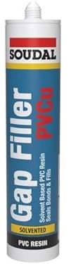 Soudal PVCu Small Gap Filler One Part Solvent Based Paste Cartridge White 300ml PVC Resin For Sealing Bonding And Filling, Seals, Bonds, Fills and Repairs, Resistant to UV, Rain, Snow, Ozone