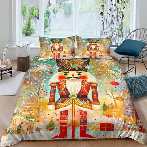 RIAVBAODG Christmas Nutcracker 3D Printed Duvet Cover Set Microfibre Comforter Nutcracker Cover Soft Quilt Covers 3Pcs Bedding Sets with Pillowcase for Kids Girls Teens King（220x240cm）