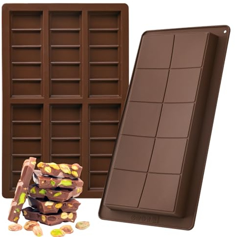 YAOZUP Schokoladenform Silikon, 2 Stück Silikonform Schokolade, Schokoladenform Tief, Dubai Schokolade Form, Silikonform Schokoladentafel für Schokolade Praline Süßigkeiten (Gelb-Braun)