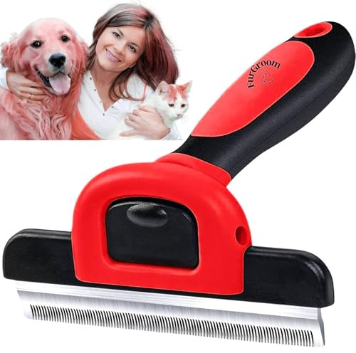 FurGroom Deshedding Tool for Dogs and Cats-Reduces Shedding by Up to 95% in Less Than 10 Minutes—best Choice for Grooming and Deshedding Your Lovely Pets. Dog Cat Horse Rabbit Brush (RED, L)