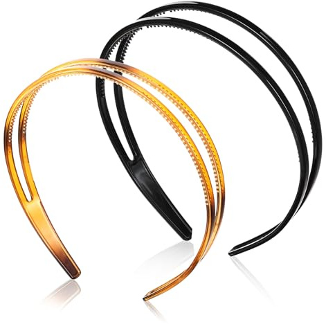 Xindojuz - 2 diademas de plástico con peine de dientes de doble fila, bandas de pelo simples y elegantes para el cabello de mujer, diadema deportiva antideslizante, accesorios para citas diarias
