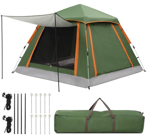 HAUSPROFI Tenda da campeggio pop-up per 2-3 persone, con finestra, grande impermeabile, lancio automatico, doppia porta, protezione zanzare, 2 strati, cupola