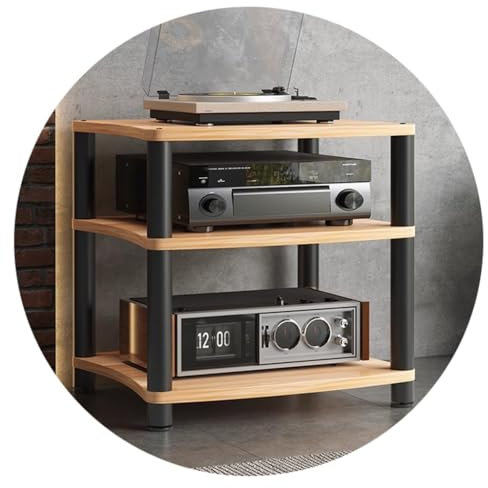 Easnuroz HiFi-Audio-Schrank HiFi Rack AV Regal 1/2/3/4-Etagen Home Entertainment Möbel Medienregale Für AV-Verstärker/Turntable/Sky Box/Xbox One/Drucker(Wooden-A,60 * 48 * 65.5cm(3Tier))