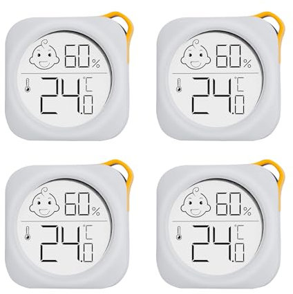 4 Pack - OPPERD Room Thermometer Indoor Hygrometer - Mini Digital Humidity Meter Accurate Temperature and Humidity Monitor with Practical Comfort Icon for Bedroom, Baby Nursery, Baby Room, Living Room