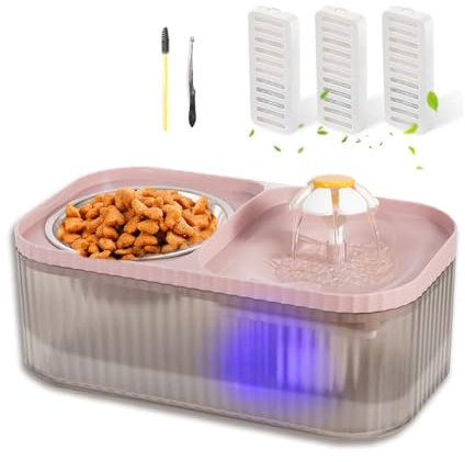 Marchul Cat Water Fountain and Stainless Steel Food Bowl, 100oz/3L Super Quiet Automatic Pet Water Dispenser with Smart Pump and 3 Replacement Filters for Cats