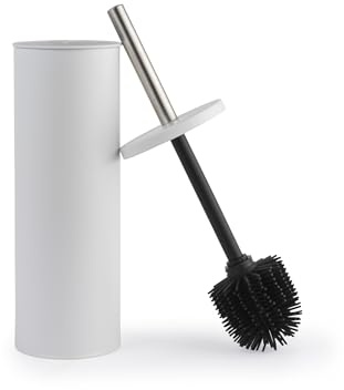 Beldray Brosse WC et Support - Traité Anti-bac, Poils en Silicone Anti-Rayures - Anti-éclaboussures - Design Discret fermé - Long Manche - Tête hygiénique Facile à Nettoyer - Résiste aux Taches