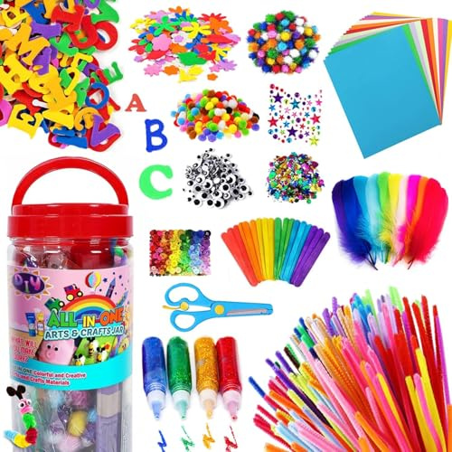 Piucrty Bastelkoffer Bastelset Kinder 3-10 Jahre Bastelzubehör Bastelkiste Kindergeburtstag Basteln Mädchen Diy Kit Set Bastelmaterial Bastelkiste Bastelsachen Bastelbox Geschenke Bastelutensilien
