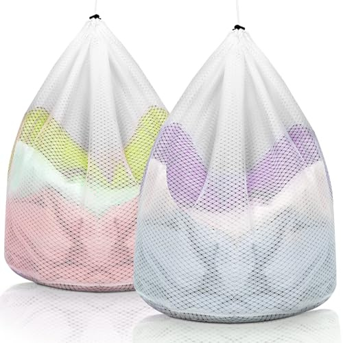 AiQInu 2 Pezzi Retina per Lavatrice, 50 x 60cm Sacchetti Lavatrice Biancheria in Rete, Sacco Biancheria Sporca con Coulisse, Sacchetto Scarpe Lavatrice