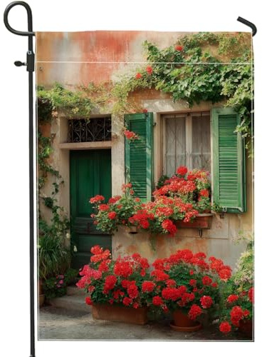 Bandiera da giardino floreale estiva, geranio rosso fiorisce verde finestra decorazione per la casa giardino striscione su entrambi i lati bandiera da cortile decorazione per prato esterno 30,5 x 45,7