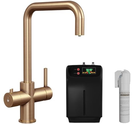 Brushed Copper 3 In 1 Instant Boiling Water Kitchen Mixer Tap | 2.4 Litre Boiler Tank | Carbon Filter | Anti Rust Stainless Steel | 360 Swivel | Child Safe