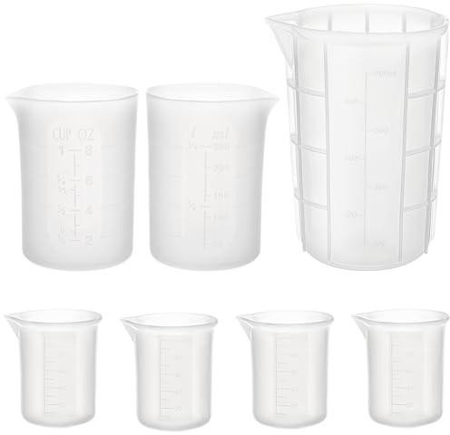 Luxeu Silikon Messbecher, 7 Stück Silikon Measuring Cups, Silikonbecher zum Gießen, Mischbecher Epoxidharz mit Skala, Meßbecher für Gießformen, Schmuckherstellung, Gießpulver Zubehör