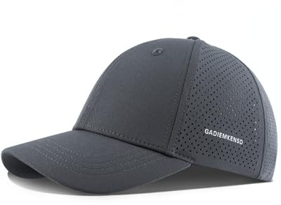 GADIEMKENSD Basebollkeps snabbtorkande UPF 50+ laserskuret nät, böjd skärm, justerbar snapback-keps, Mörkgrå, 57-60