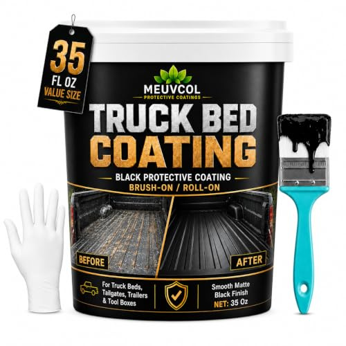 Meuvcol Truck Bed Liner Paint, 1000ml Black Truck Bed Coating Kit For Car Bed, Trailer, Rust Resistant Roll On Bed Liner Coating With Brush & Gloves,Easy Application & Long-Lasting Textured Paint