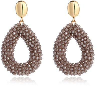 Braun Boho Ohrringe hängend für Damen,Tropfenförmige Reisperlen Leichte Ohrringe Eleganter Hingucker für Frauen Modischer Schmuck