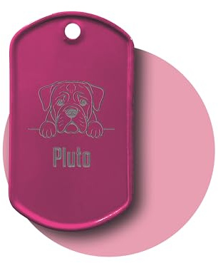Personalisierte Hundemarke mit Gravur inkl. Kette und Silencer | Dog Tag mit Hunde-Motiv & Name | Erkennungsmarke für Halsband | Geschenk für Hundebesitzer (pink)