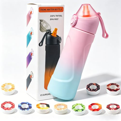 DETAYUANYI Air Scented Up Water Bottle with 10 Flavour Pods,Flavored Starter Drink Bottle BPA Free 0 Sugar,Diswasher-safe for Kids and Adult Camping,Travelling,Cycling,Fitness (GRADIENT PINK)