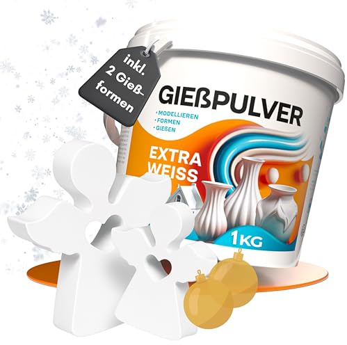 work'n'life Gießpulver Extra Weiß 1 kg Weihnachts-DIY-Set mit Form | Gestalte hochwertige Weihnachtsdeko einfach selbst – extra weißes Gießpulver inklusive passender Silikonform.