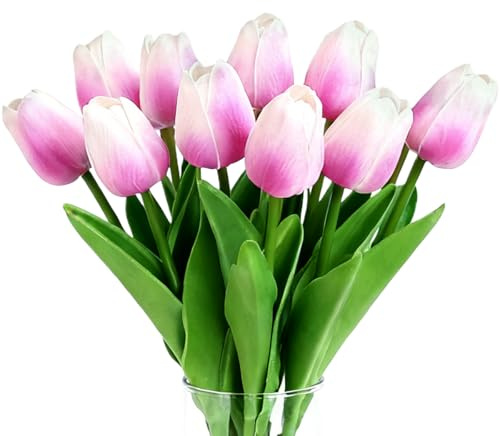 MQIAN Künstliche Tulpen, 10 Stück Kunstblumen, Tulpen Künstlich Wie Echt, Artificial Flowers für Hochzeitsdekoration Valentinstag Frühlingsdeko Muttertag Ostern Deko (Lila)