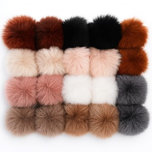 20 Stück Bommel für Mütze,Kunstfell Bommel,Weich Kaninchenfell Fellbommel,DIY Handgefertigt Ponpons,Bunte Pom,für Schuhe,Schals,Handschuhe,Taschen und Schlüsselanhänger 10 Farben