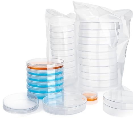 Vunanvu 50 Pezzi Piastre Petri in Plastica Piatti Sterili per Coltura 90x15 mm Piastre Petri da Laboratorio Trasparenti Ciotola di Petri con Coperchio e Contagocce per Scuole e Cultura di Laboratorio