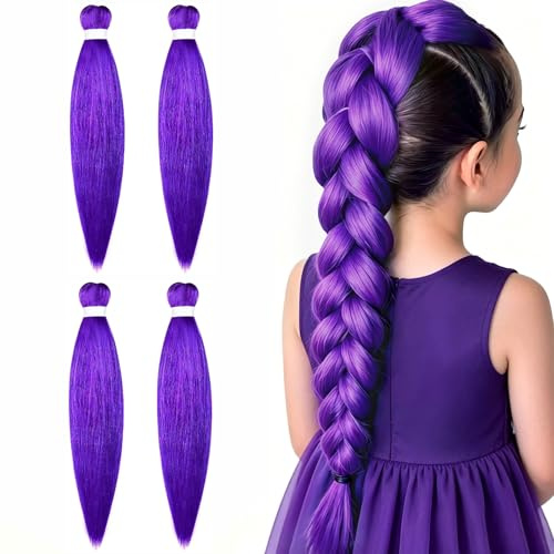 Aomig Rajout Cheveux Tressés Pré-étirés Violet, 4 Paquets 27 Pouces Meches Cheveux Extension Pre Stretched Braiding Hair Tresse Cheveux Synthétique Hair Hot Water Setting Crochet Extensions
