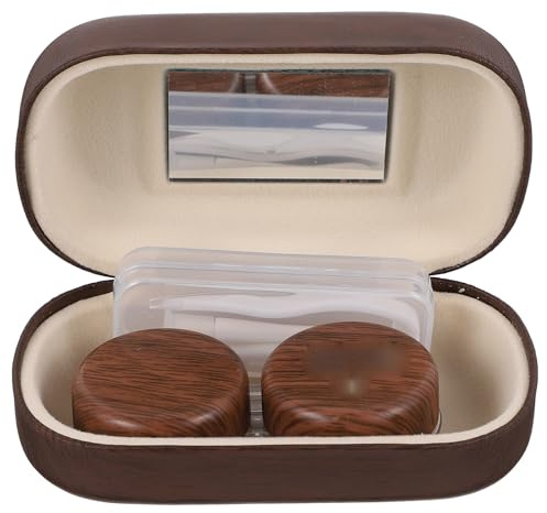 Vaguelly Portable Lens Case for Contact Lenses with Brown Leather Lining and Plastic Material, Leak-Proof Double Compartment Design, Lightweight and Easy to Carry for Travel and Daily Eye