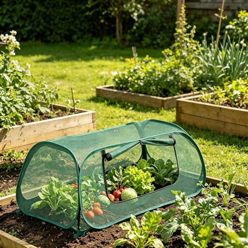Pop-up Netz Pflanzen Abdeckung - Schutz Vor Vögeln & Insekten | Faltbares Insektenschutznetz 115x55x45cm | Hochbeet Abdeckung Mit 8 Erdspießen & Tasche Für Garten, Erdbeeren & Blumen