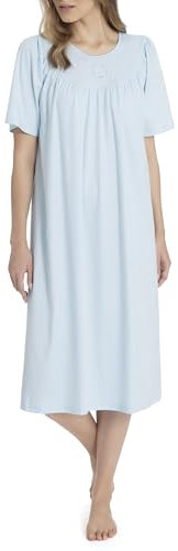 CALIDA Mjuk bomull kortärmad nattlinne, längd 110 cm dam, tillverkad av 100% bomull, med mjukt glänsande satinpassning, Ljusblå, 40-42