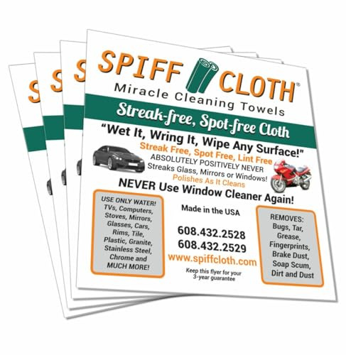 Spiff Cloth 4-Count, Miracle Cleaning Towels, Streak-Free, Cleans with Just Water, 16 x 16 Reusable Washable Cloths