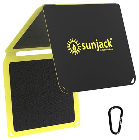 SunJack 15W Solar Charger Portable Solar Panel with USB for Cell Phones, Tablets for Backpacking, Camping, Hiking and More