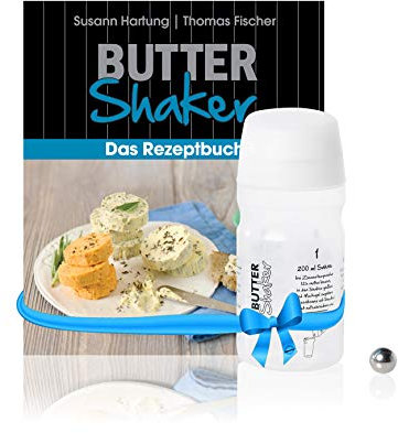 EINSTEIGER-Set für EINFACHES Butter Machen mit dem patentiertem Butter-Shaker (325ml) in Weiss + kreativem Rezeptbuch (Verlag Südwest). Viele Neue Rezepte für Butter und Buttermilch
