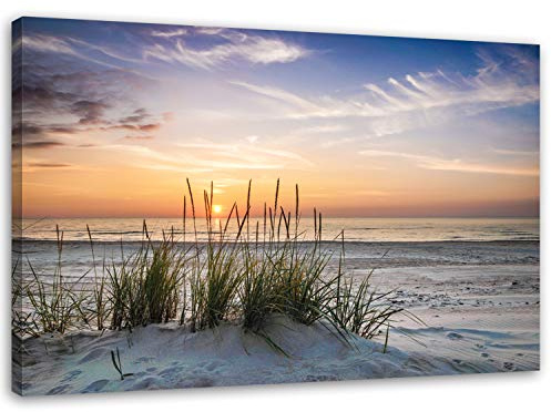 Feeby Bilder Ostsee Nordsee Landschaft 40x30 cm 1 Teilig Wohnzimmer Schlafzimmer Büro Flur Küche Wandbilder Modern Bild auf Leinwand Wanddekoration Kunstdruck Strand Wasser Meer Sand Sonnenuntergang