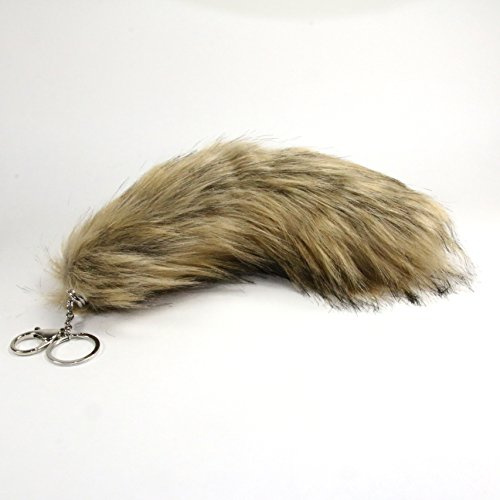 graent Fuchsschwanz - Schlüsselanhänger aus Kunstfell, ca. 25 cm, kultiger Anhänger für Schlüssel oder Taschen mit 2 Anhängern