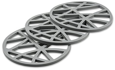 O-ishii Heatmaster+ 3er Set Topfuntersetzer Circle, hitzebeständig, rund, 16 x 16 x 0.7 cm, grau | Silikon, Heatmaster+ 3er Set, 16x16x0,7 cm, rund, hitzebeständig, für Töpfe, Pfannen, Schüsseln & Teller, Küche & Camping
