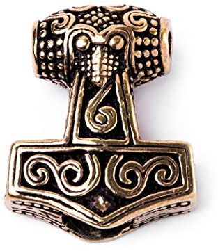 Battle-Merchant Perla vikinga para barba y colgante de martillo de Thor, de bronce, perla para rastas, diámetro interior de 5 mm