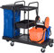 HOMCOM Carrello Pulizie Professionale a 3 Ripiani con Sacco per Immondizia, Ganci per Scopa, Secchio Lavapavimenti con Strizzatore per Mocio e 5 Ruote, per Hotel e Albergo, 111x63.3x103 cm, Nero