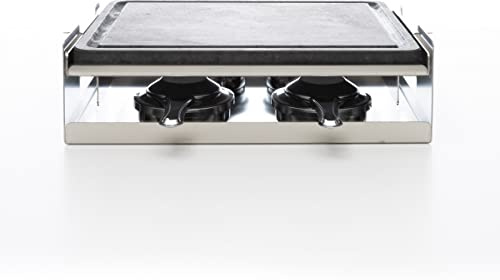 Piedra Volcánica para Asar Carne a la Piedra 30 x 25 x 2 cm con Surco Antigoteo - Incluye Quemadores de Alcohol, Soporte y Bandeja Inox - Ideal para Barbacoas y Compatible con Horno - Dekobe