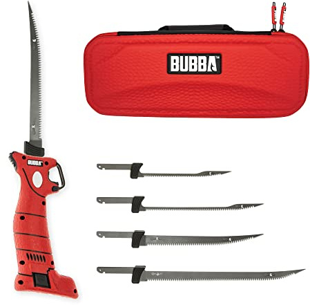 BUBBA Li-Ion Cordless Electric Fillet Knife with Non-Slip Grip Handle, 4 Ti-Nitride S.S. Coated Non-Stick Reciprocating Blades, Charger and Case for Fishing
