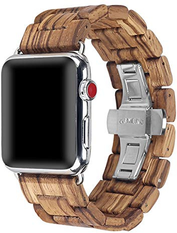 AIYIBEN Uhrenarmband aus Holz, 42 mm, 44 mm, 45 mm, 49 mm, mit Edelstahl-Schmetterling-Schnalle, kompatibel mit iWatch Ultra 2, SE, Serie 9, 8, 7, 6, 5, 4, 3, 2, 1