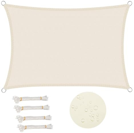 WOLTU Vela ombreggiante 4x6m in PES 160 g/m² Idrorepellente Tenda a Vela Parasole Rettangolare Protezione Solare Respirante Anti UV Giardino Esterni Crema