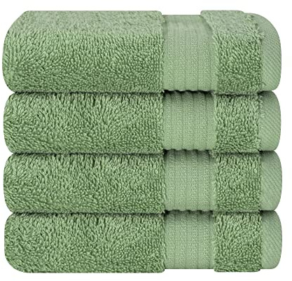 Cotton Paradise turkisk tvättlapp i 100% bomull, 4-pack för badrum, mjuka absorberande små ansiktshanddukar, tvättrasor, salviagrön