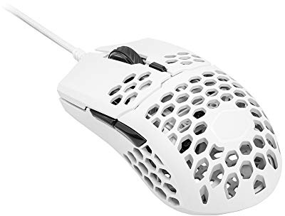 Cooler Master MM710 Souris gamer filaire 53g ultra légère, capteur optique Pixart 16000 DPI, switchs Omron 20 millions, PTFE, coque en nid d'abeille ambidextre - Blanc mat