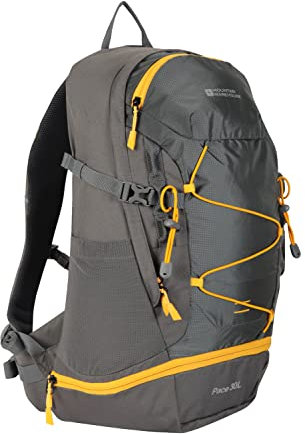 Mountain Warehouse Pace 30L Rucksack - Hydration Compatible Backpack, Airflow Back System Rucksack, Packaway Rain Cover - For Travelling, Camping, Hiking Grey