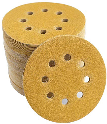 Aiyard 5-Inch 8-Hole Hook and Loop Sanding Discs 120-Grit Random Orbit Sandpaper, 100-Pack
